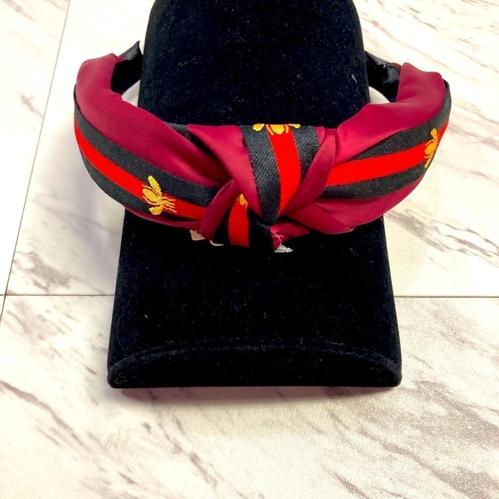 Bee Satin Headband (dark red)